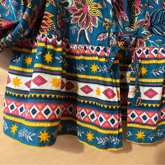 PrintFresh Annabelle Blouse in Tibetan Tigress Tie Front Flutter Hem Top Size S - Picture 6 of 12